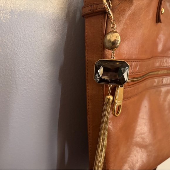 Bag Charm - Smoky Quartz Stone & Gold Tassel - Handbag Charm / Purse - Upcycled - Picture 7 of 8